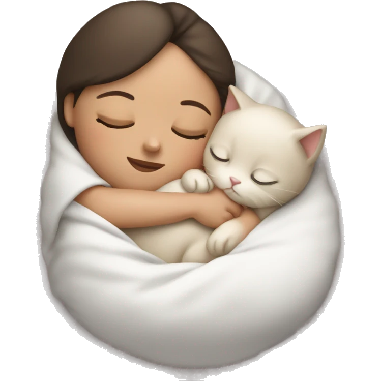 white brunette sleeping newborn baby cuddling with cat emoji