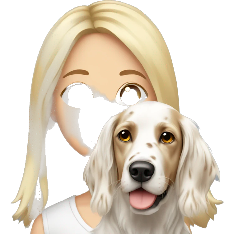 Gute Blonde girl with white and Brown english setter portrait emoji