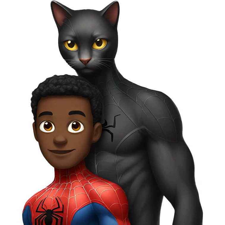 black spider man and cat emoji