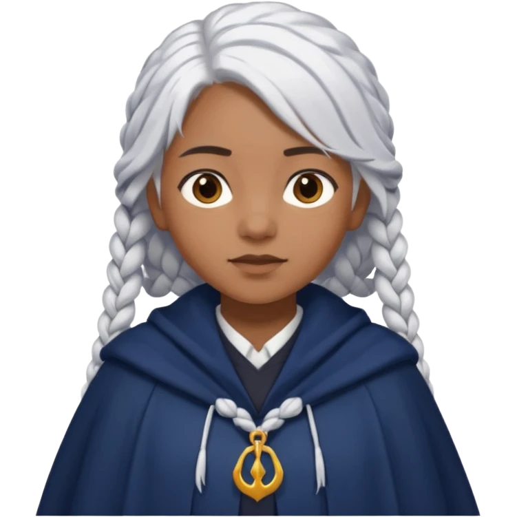braid white hair, brown skin girl, navy cloak emoji