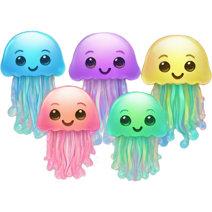 Kawaii rainbow pastel bedazzled family of jellyfish  emoji