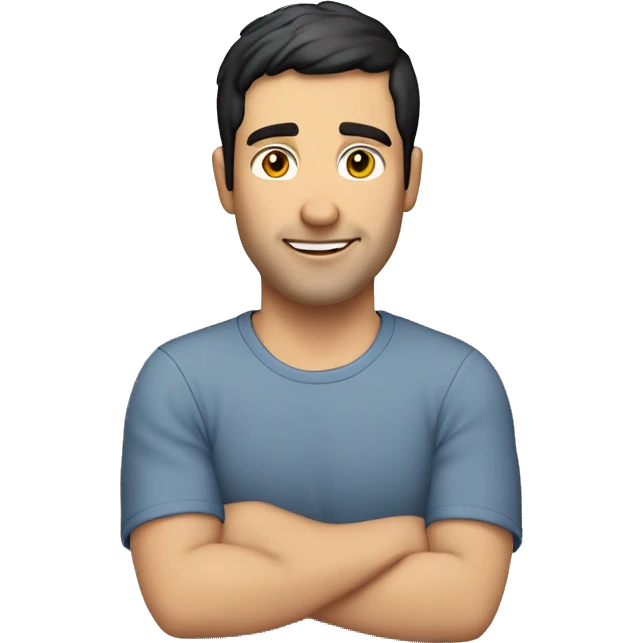 A 30 year old, caucasian man, with short black hair,   wearing a tshirt. emoji