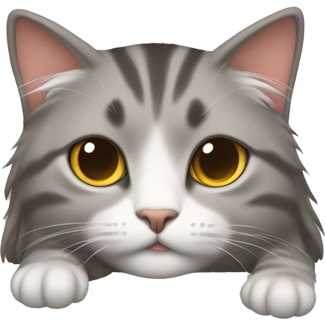 Gary cat with long long hair，she lay down on the bed emoji