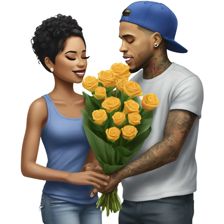 Hyper Realistic Chris Brown giving flowers to Karruche Tran emoji