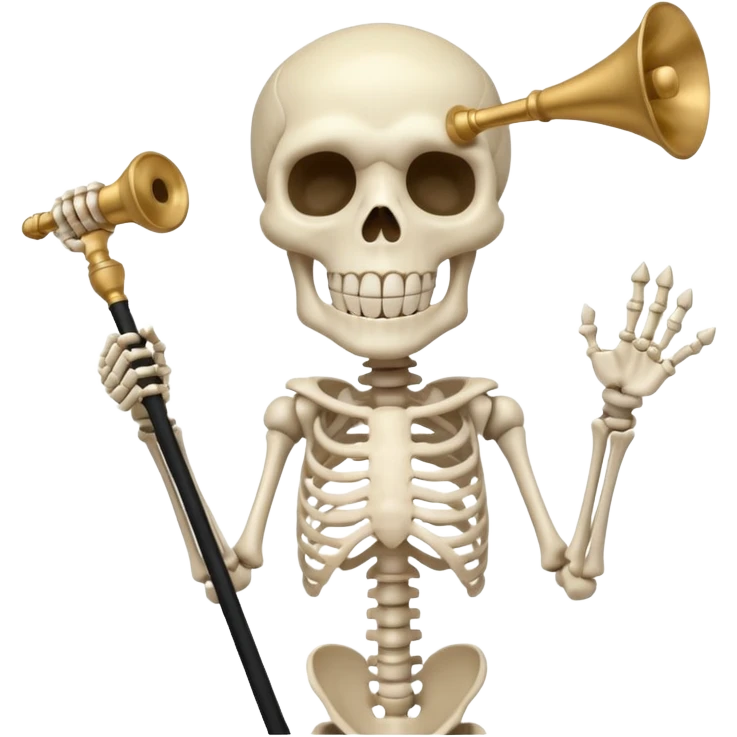 SKELETON WITH NO HEAD BUT A ROD WITH BOTH MEGAPHONES emoji