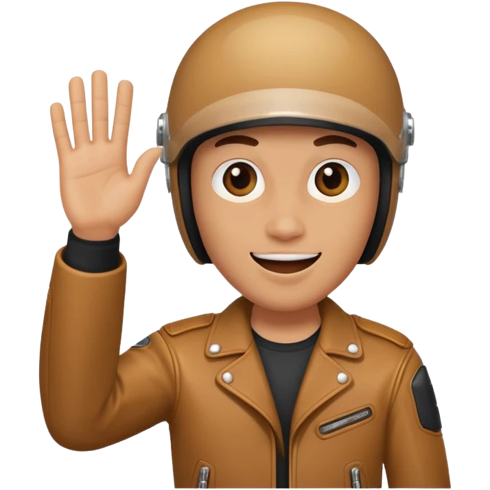 Motorcycle face and he's waving  emoji