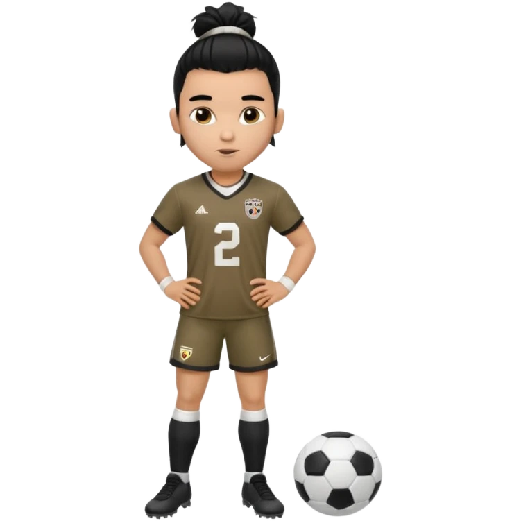 a pretty male bratz footballer. black hair tied in a manbun. light brown skin emoji