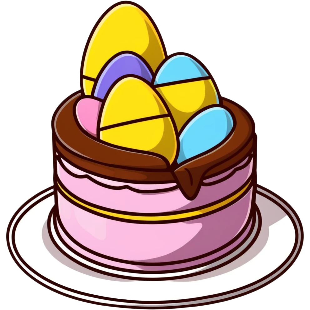 Traditional mona de pascua cake with chocolate eggs emoji