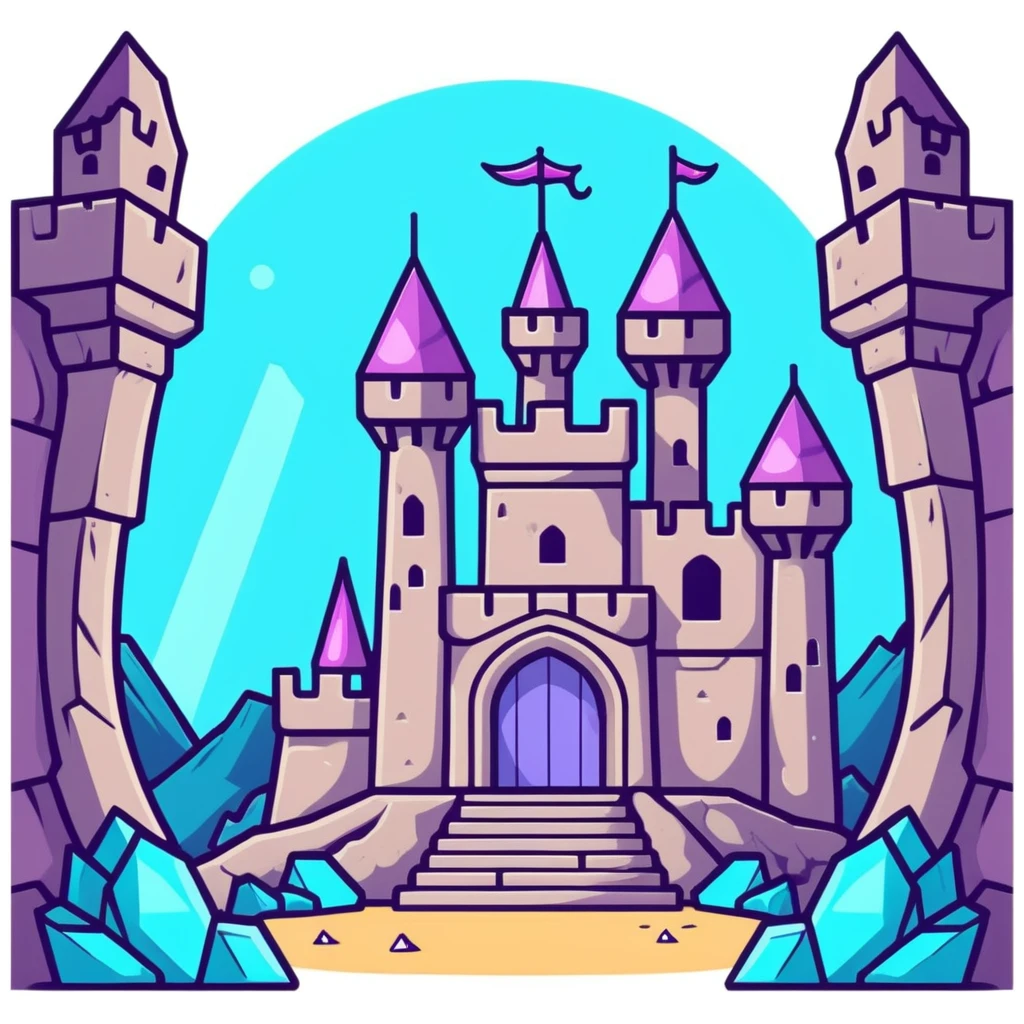 Dragon lair in an ancient castle ruins with magical crystals emoji