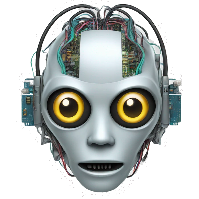 Alien robot head with wires and circuits emoji