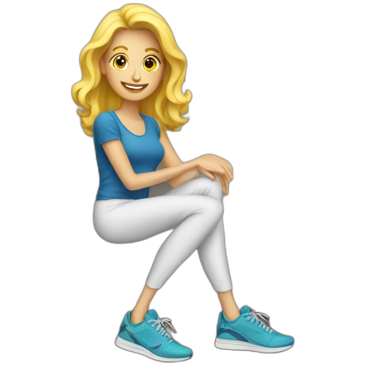 Blonde lady on couch with running shoes emoji