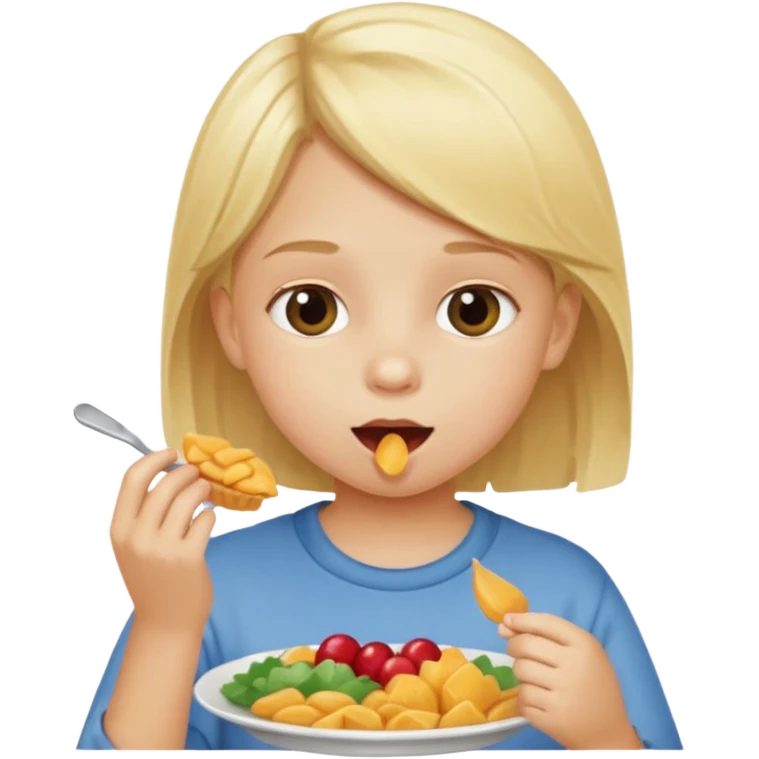 Ребенок блондин кушает еду emoji