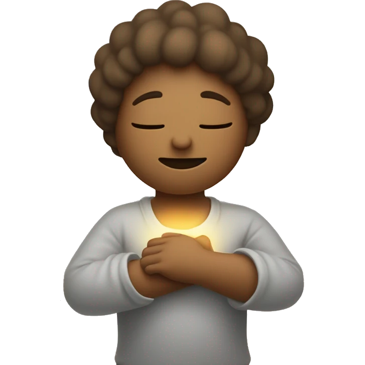 “Minimalist figure hugging itself with arms crossed over the chest, a soft face showing closed eyes and a gentle smile, and a glowing circle at the chest symbolizing love and healing.” emoji