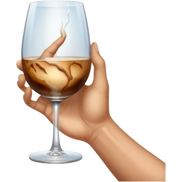 a hand holding a glass, above the glass is painted the creation of Adam emoji