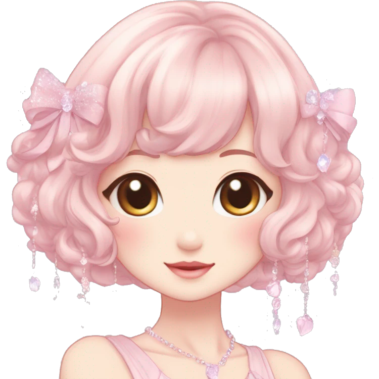 Dreamy pretty elegant kawaii shiny blushing shy anime pastel lady kawaii beautiful hair naturecore fairycore cottagecore jewels trending aesthetic full body emoji