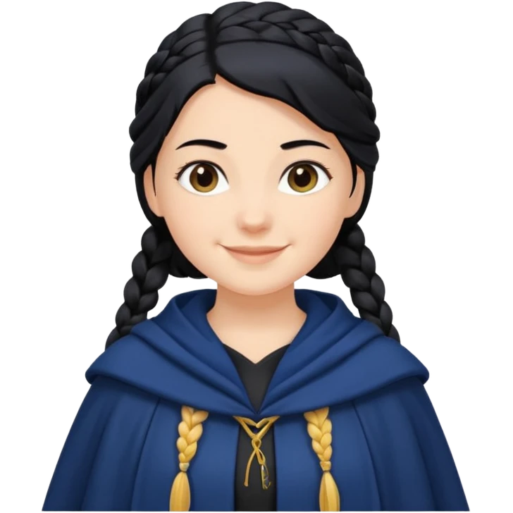 braid black hair, white girl, dark blue cloak emoji