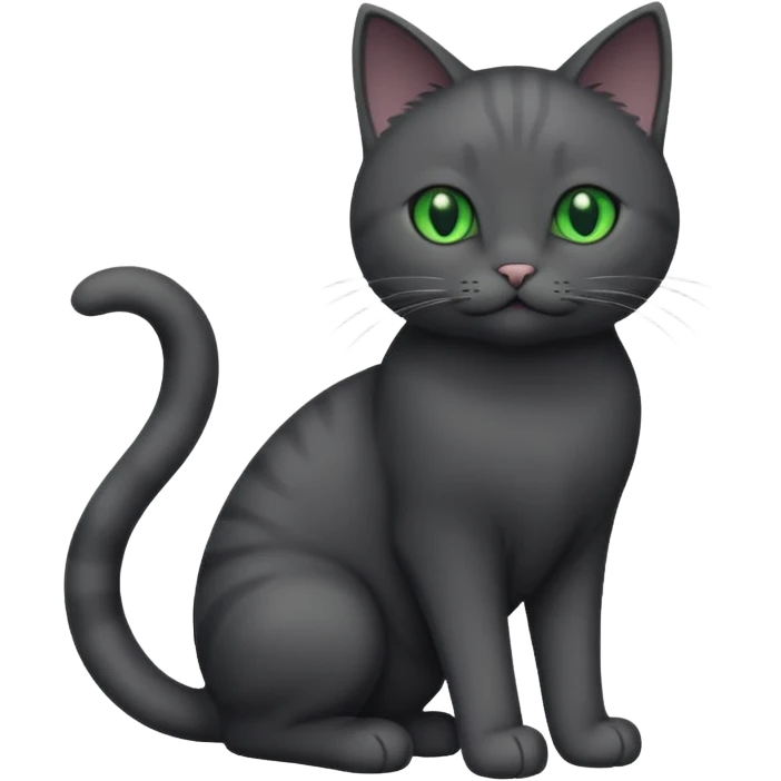 full body gorgeous solid dark grey cat with green eyes, white paws playing emoji
