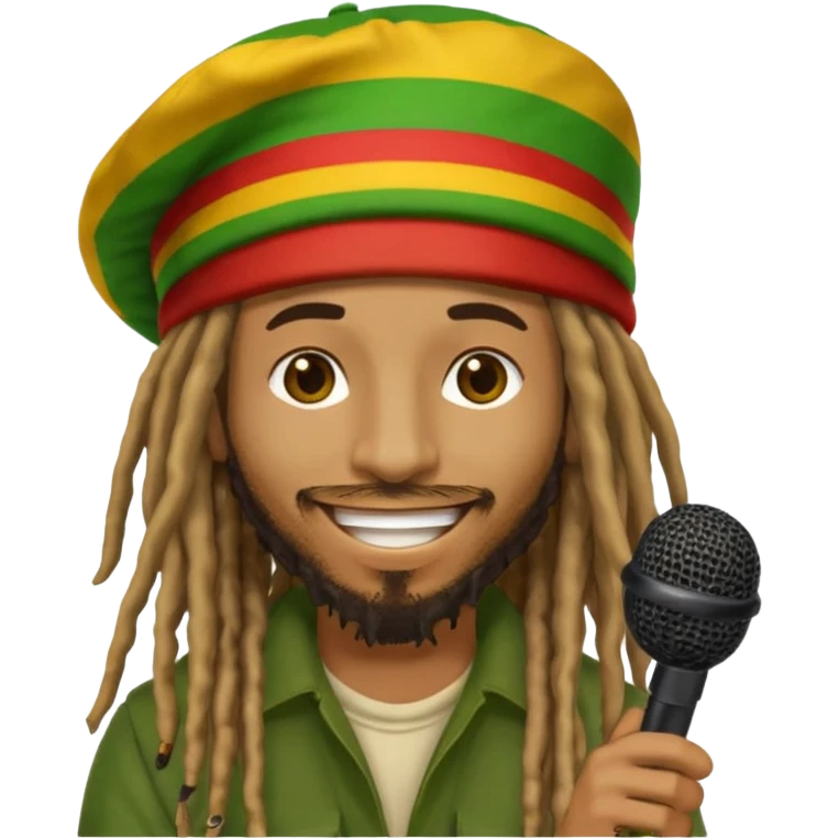 Emoji sticker of reggae artist Anthony B 🧔🏾‍♂️ with dreadlocks, Rasta hat 🟥🟨🟩, smiling and holding a mic 🎤. Text says 'Big Up Anthony B!' in bold reggae font 💥🔥✊🏾 emoji