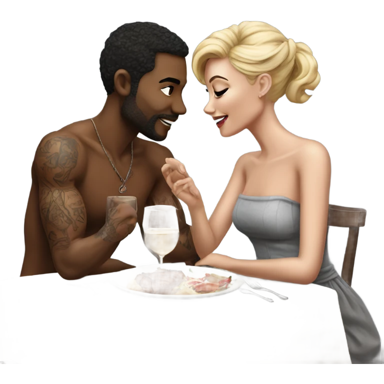 Romantic dinner date with hyper Realistic slightly tattooed model couple  emoji