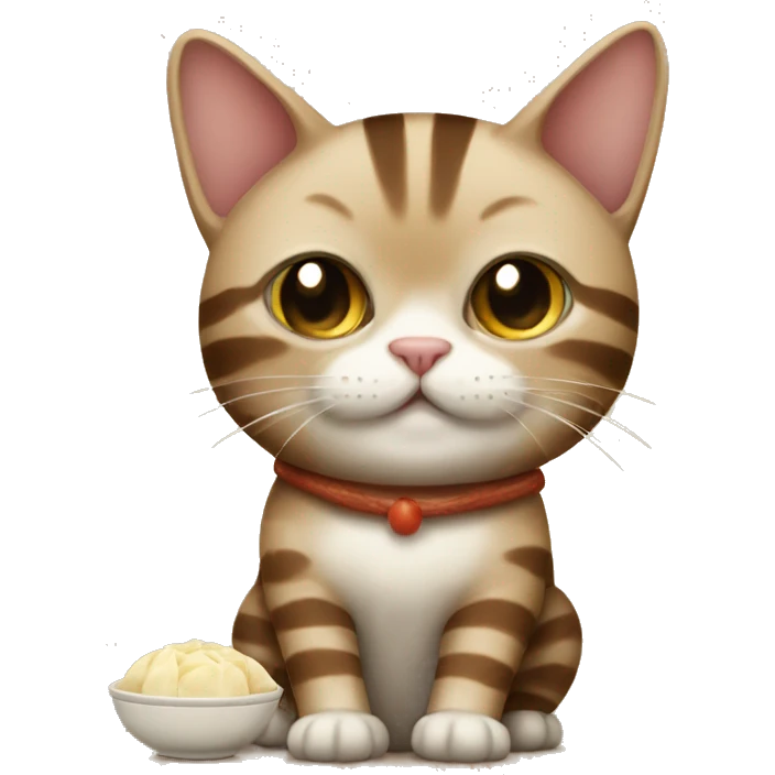 Brown striped cat with dumpling emoji