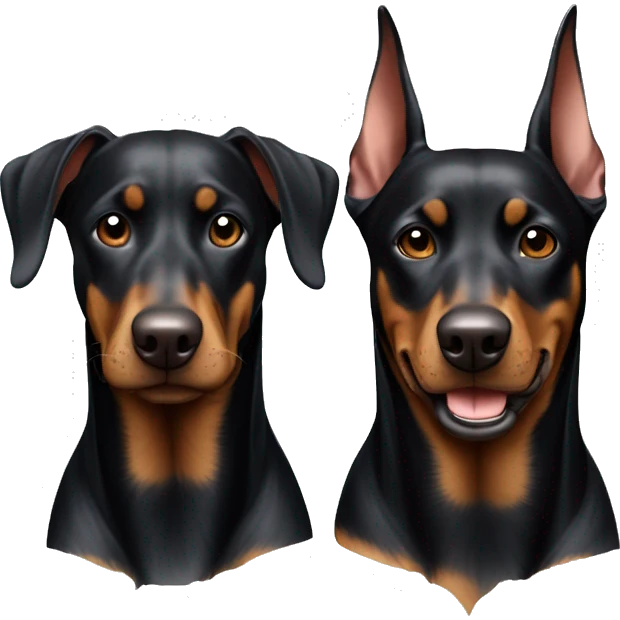 Two Dobermans playing: one black and one grown emoji