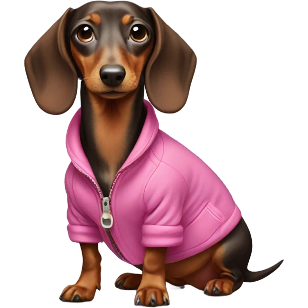 Dachshund wearing pink jacket emoji