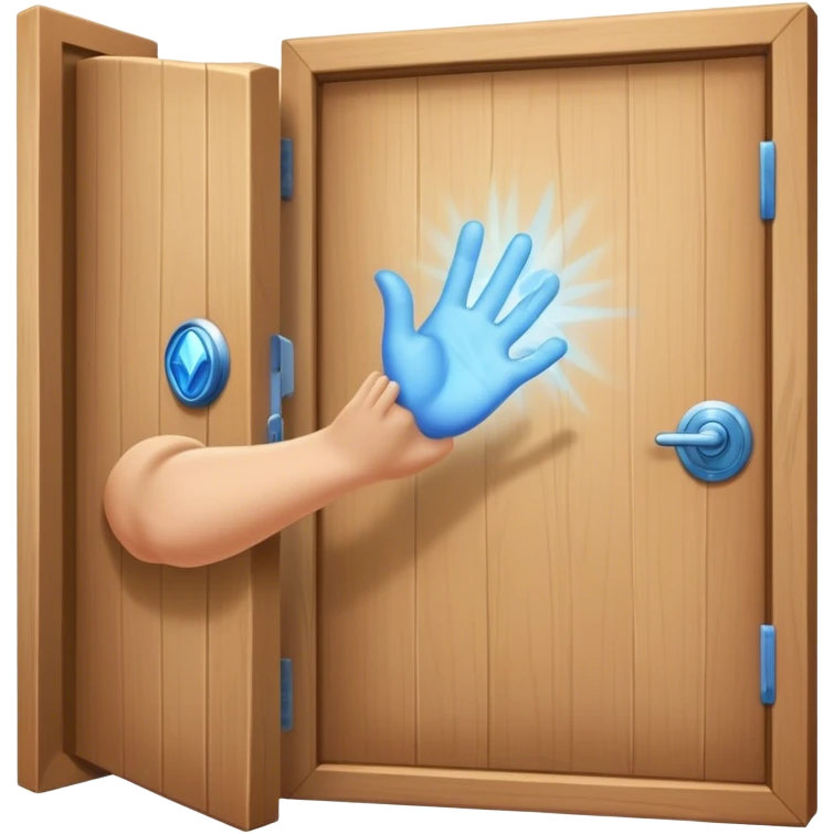 A closed door with a knuckles knocking on it. Because success isn’t about waiting—it’s about knocking until someone answers.blue power magic on knocking emoji