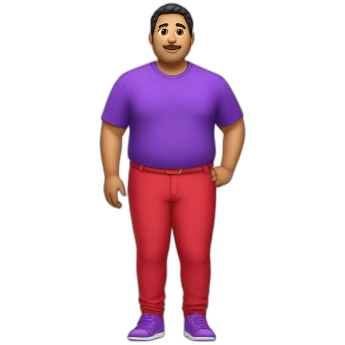 Fat latino Guy with red pants and purple shoes emoji