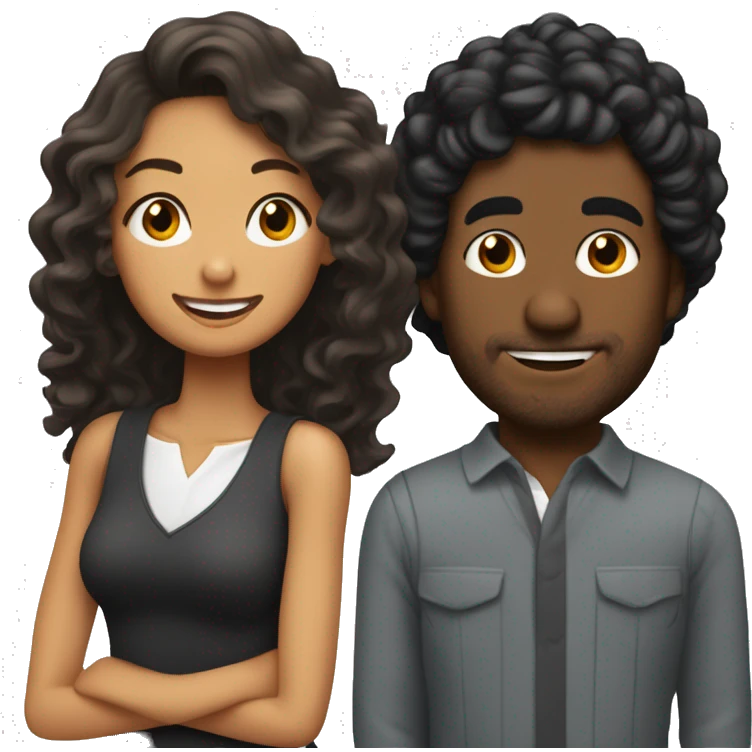 Chico moreno con pelo rizado besando a chica trigueña de pelo negro ondulado emoji
