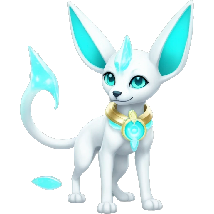 Shiny White Angelic Godly Ethereal Majestic Electric Albino Umbreon. cyan eyes and cyan markings. Golden Anubis-rings. full body emoji