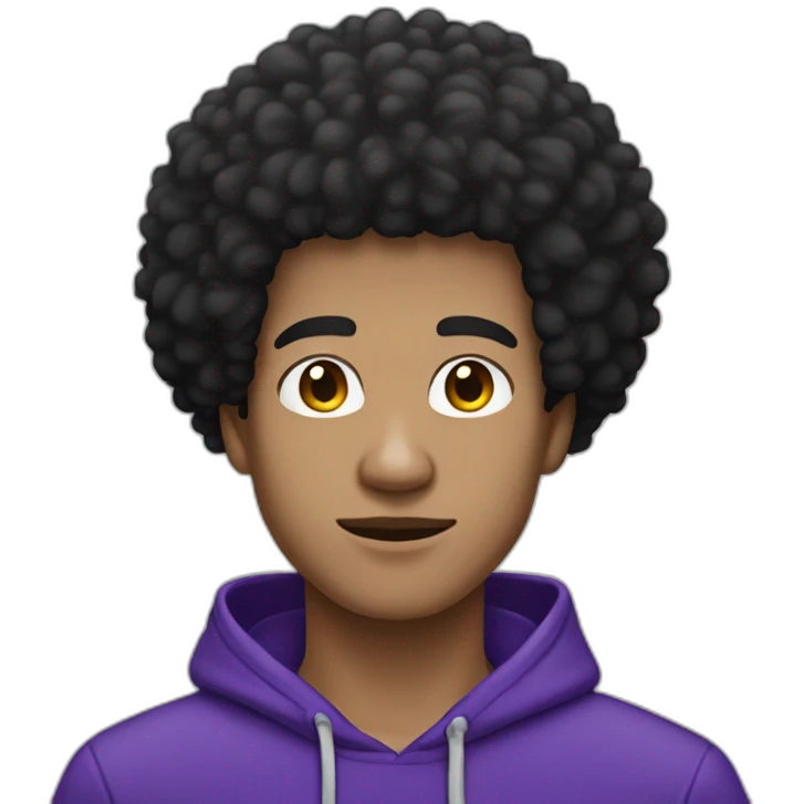light skin tone guy with a purple hoodie and a big black afro emoji