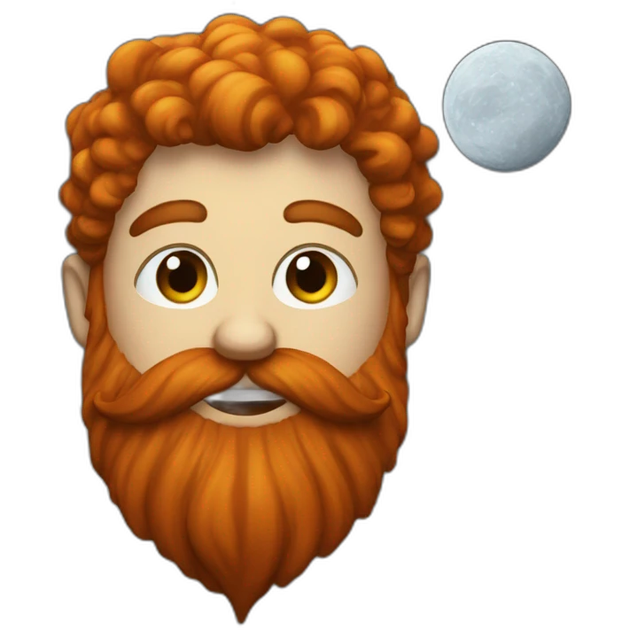 Long red beard on a moon emoji