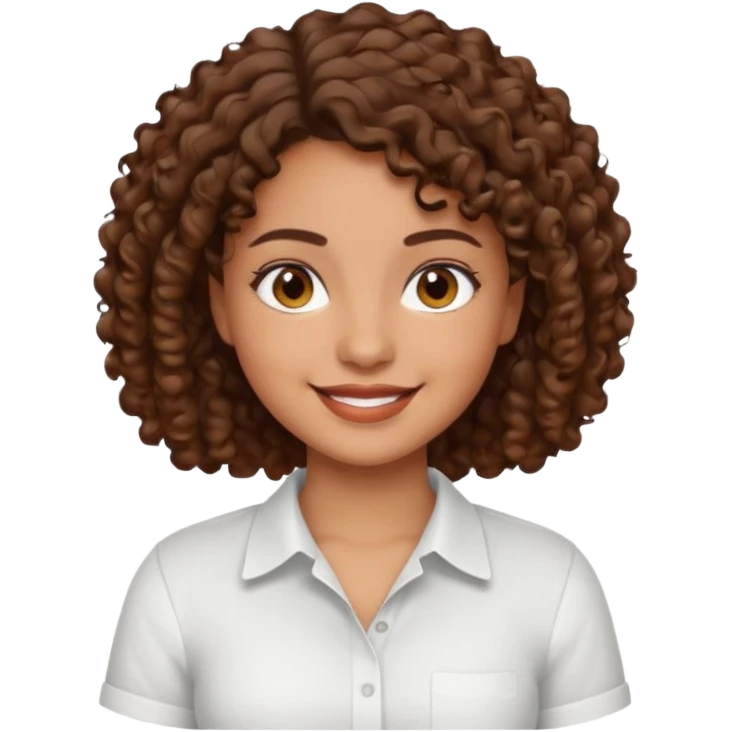 A Latina girl with brown eyes and short curly hair with a white shirt A brown skin girl with short curly coils brown hair with brown eyes with a white shirt a kinda brown skin girl with brown wavy hair with highlights with brown eyes with a light yellow shirt emoji