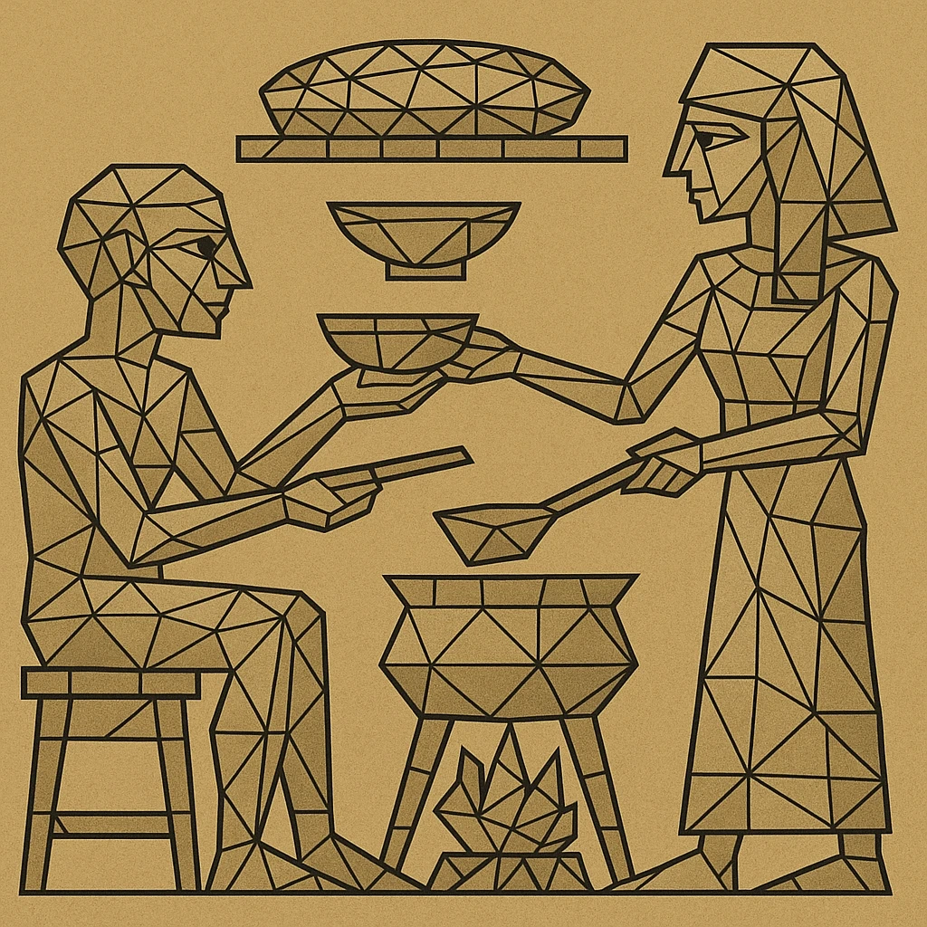 ancient Egyptian cooking scene in hieroglyphic style emoji