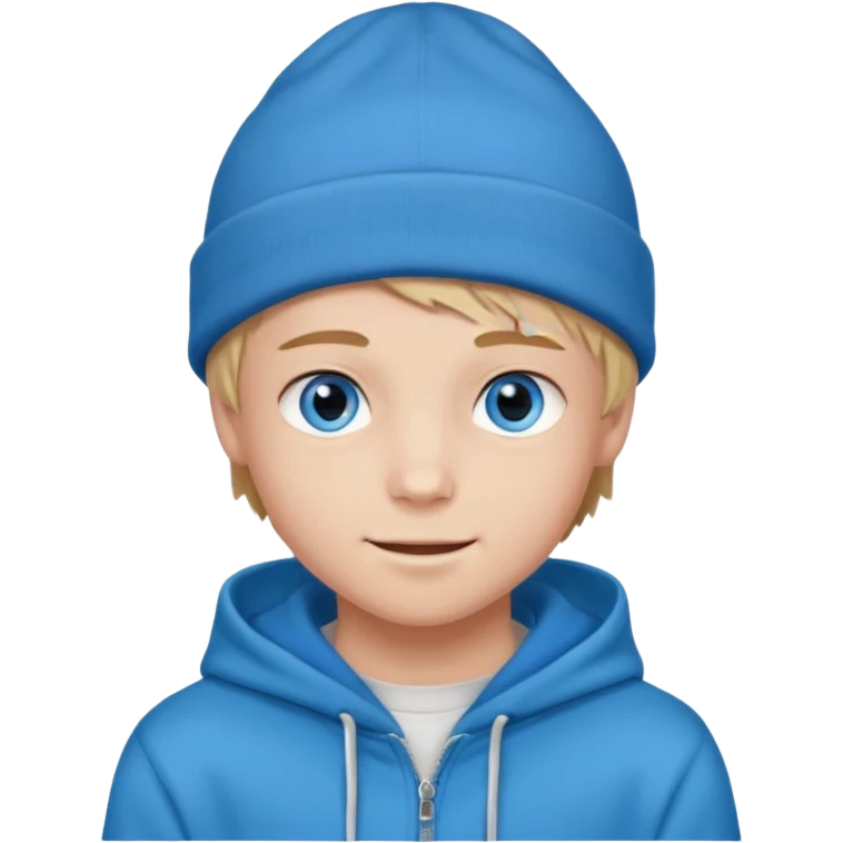 handsome and young teen pinterest boy good at fashion. popular among 'that brat girl', wearing hoodieand beanie with blue eye  and little smile emoji