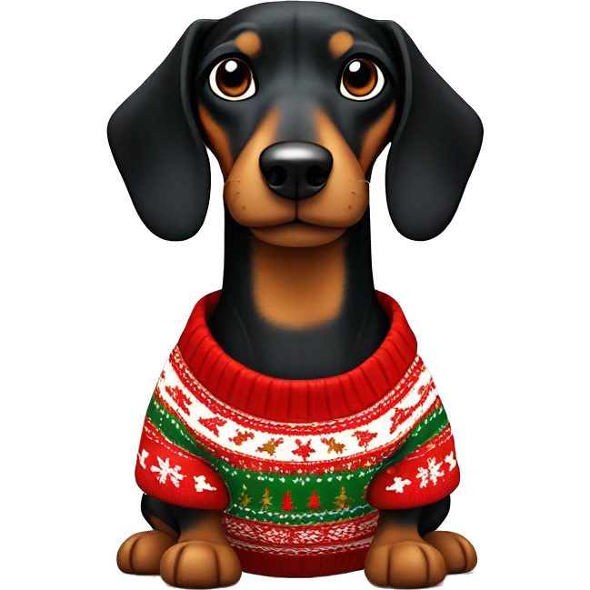 Black & tan Sausage dog wearing Christmas jumper  emoji