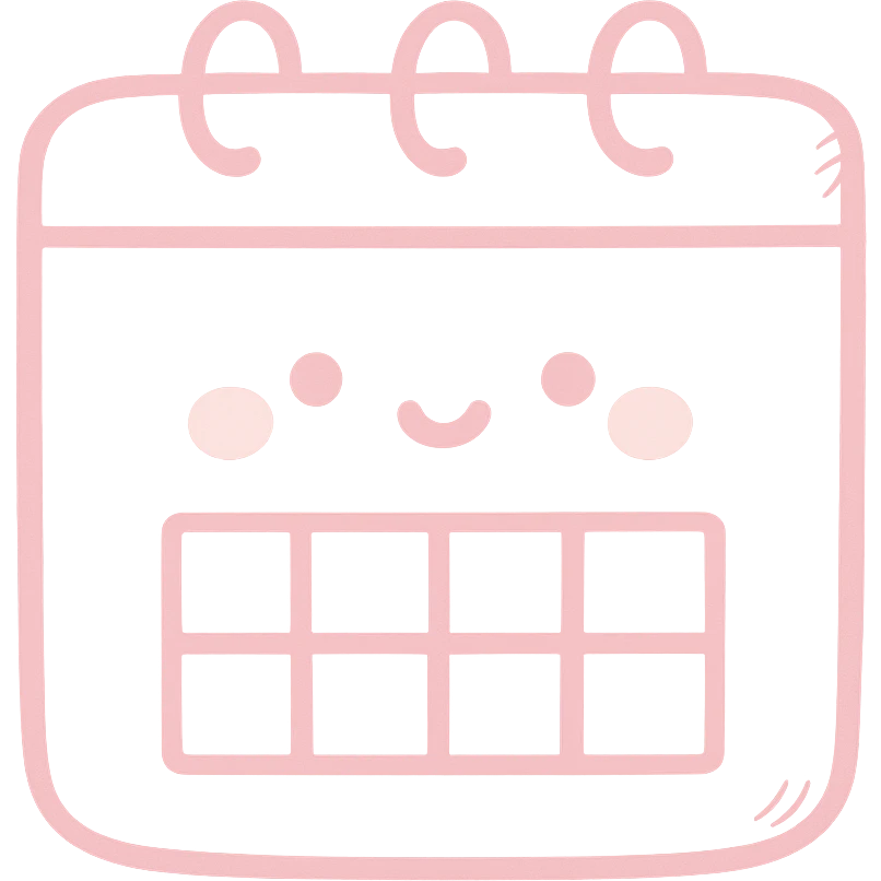 Japanese hand-drawn style, pink theme, soft and cute calendar icon, transparent background, for mobile home screen emoji