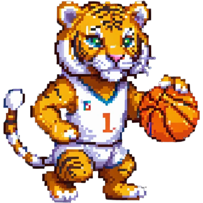 cartoon tiger playing basketball pixel art emoji