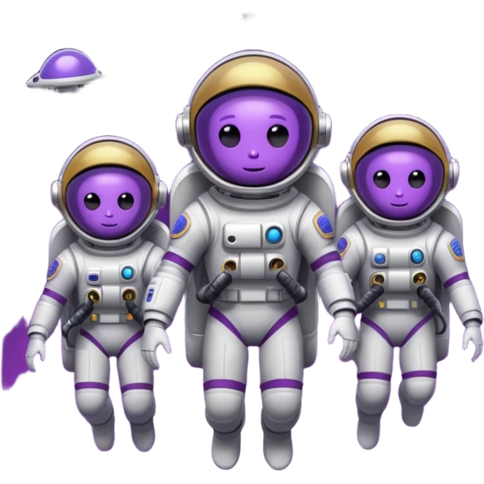 Purple alien floating with jetpack, white Astronauts emoji
