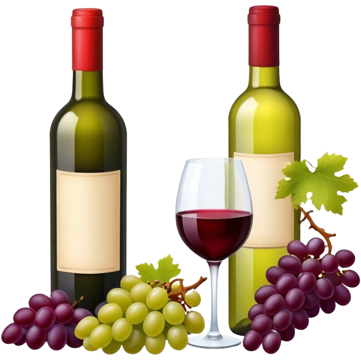 a bottle of red wine and a bottle of white wine with grapes on the label. emoji