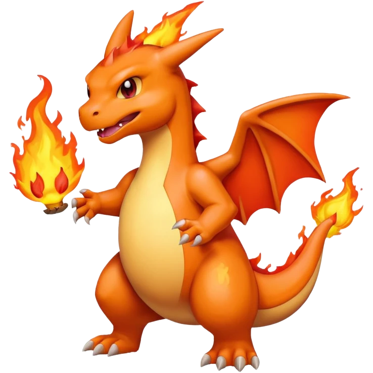 cute minimalistic charizard pokemon throwhing flames emoji