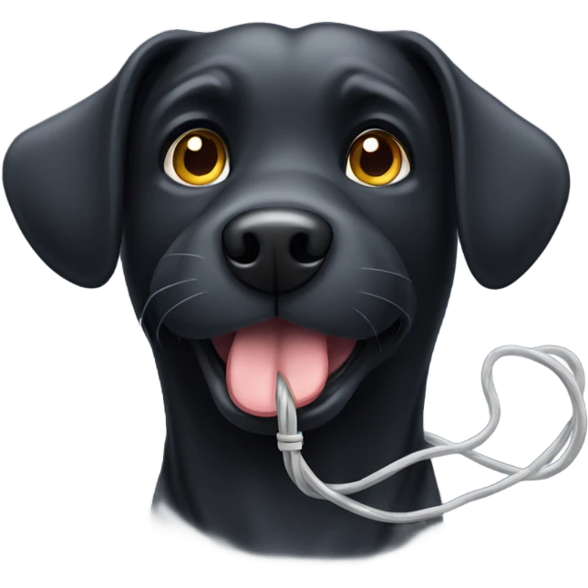 Black dog chewing cable wire  emoji