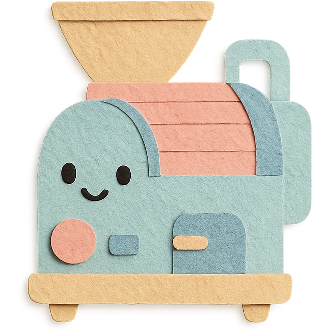 small home coffee roaster machine with kawaii face, soft pastel colors emoji