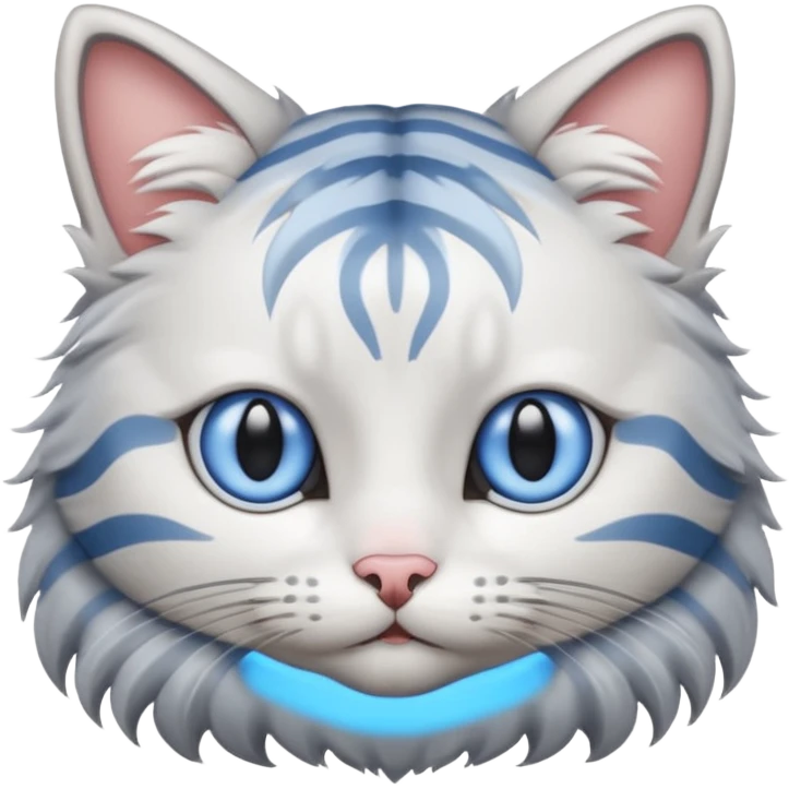 striped cat with white and gray hair and blue eyes emoji