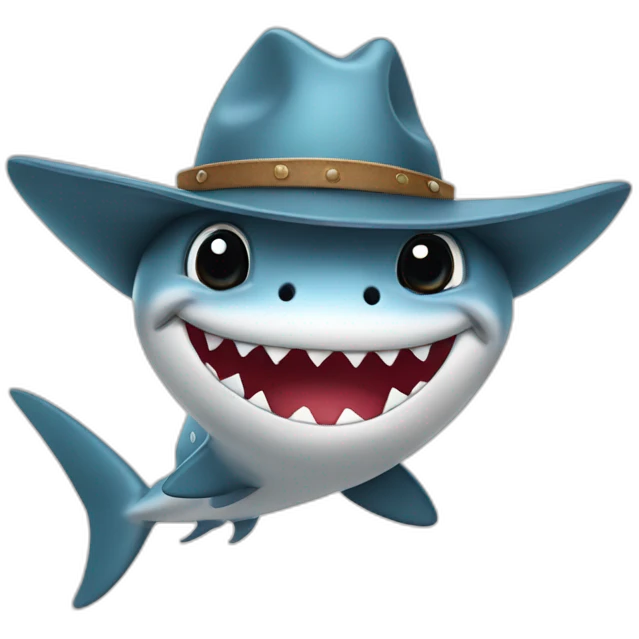 cute cartoon shark with a cowboy hat emoji