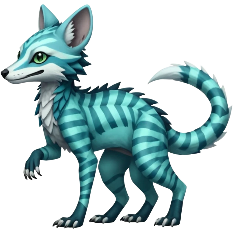 cool handsome gorgeous realistic zig-zag-patterned striking blue-cyan-minty-green-gradiented with dark undertones, white underside, thunderous stormy edgy badass realistic Vernid-Sergal-Genet-Trico-species by LiLaiRa, full body emoji