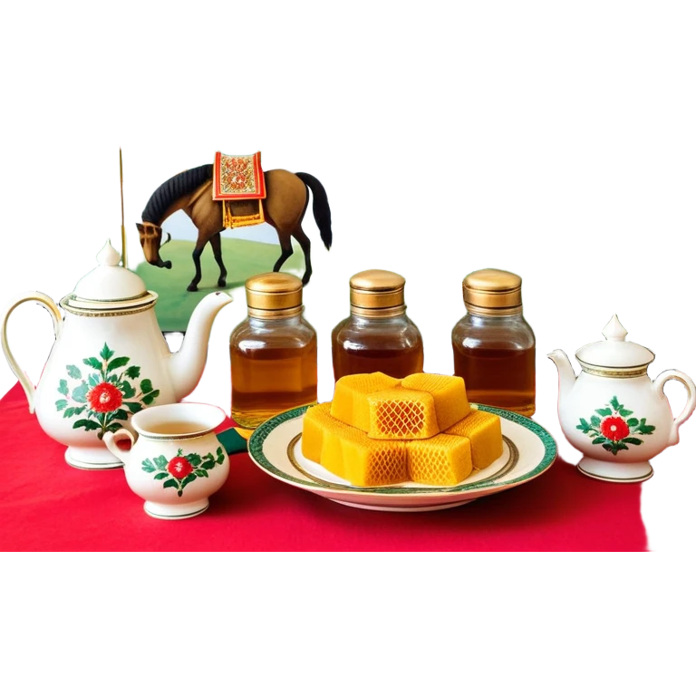 Republic of Bashkortostan flag, national ornaments, kurai flower, Salavat Yulaev monument, Bashkir tea set, traditional yurt, honeycomb, kurai musical instrument, Bashkir horse, Bashkir hat (kalpak), honey jar, chak-chak bread, Ufa cityscape, Bashkir dancer, Bashkir wolf, Bashkir mountains emoji