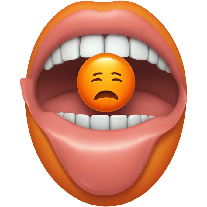 Round orange pill on a tongue emoji