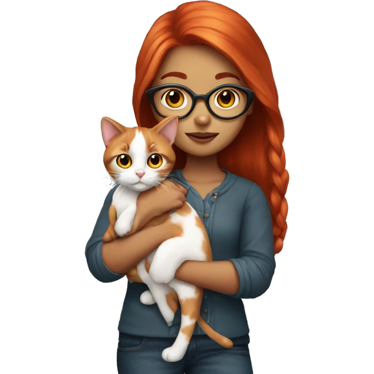 Red head girl with glasses holding calico cat emoji