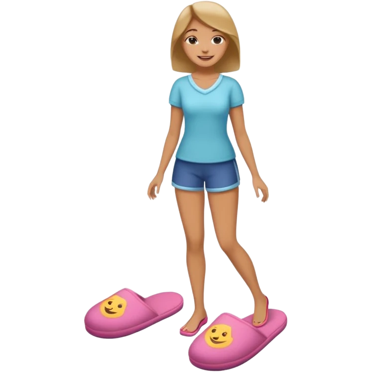woman model standing on foot with cushion slippers emoji